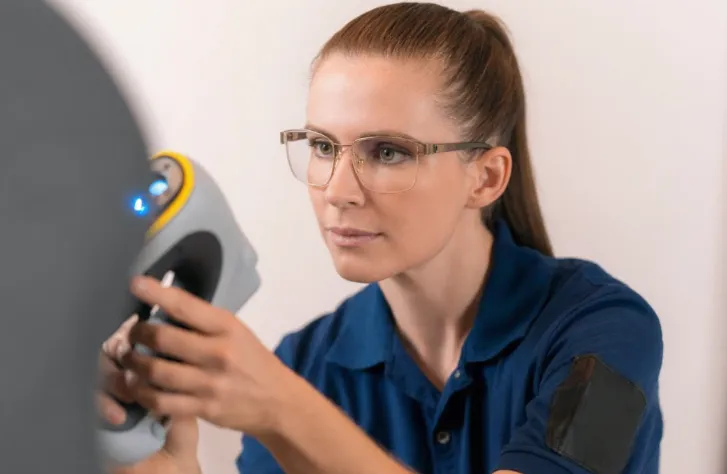 female holding 3d scanner